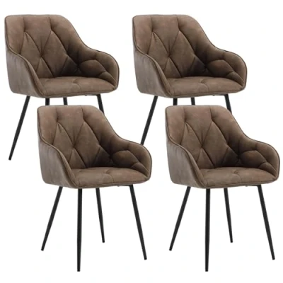 Afbeelding van WOLTU Set van 4 eetkamerstoelen, gestoffeerde keukenstoelen met rugleuning, armleuningen, metalen poten, voor woonkamer, kantoor, kaptafel, vintage kunstleer, donkerbruin, EZS03dbr