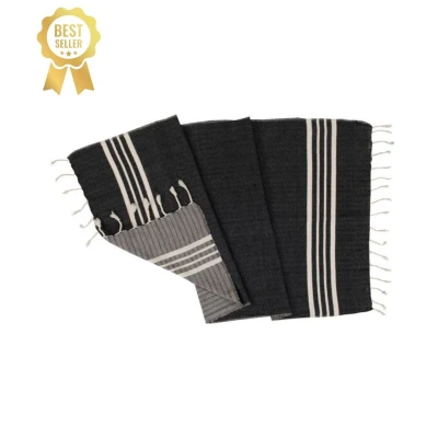 Afbeelding van Kleine Hamamdoek Krem Sultan Black van Lalay