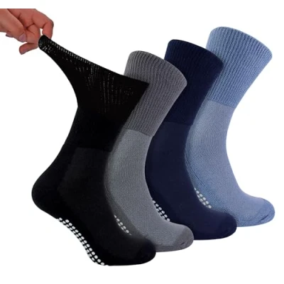Afbeelding van Dr.Socks 4 Pack Bamboe Diabetische Sokken met Grips Heren &amp; Dames Extra Brede Slipper voor Gezwollen Voeten Benen, BNG, 40 42 EU