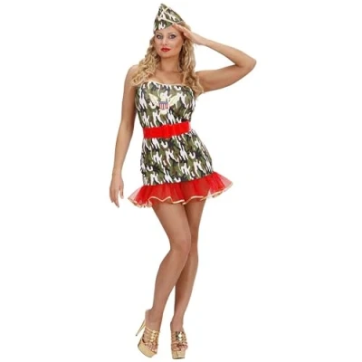 Afbeelding van Widmann Leger &amp; Oorlog Kostuum Legermeisje In Lycra Soldier Sexy Vrouw Groen Medium Carnavalskleding Verkleedkleding