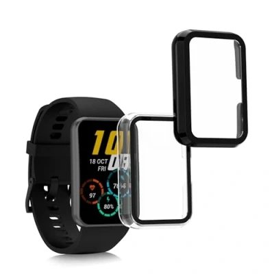 Afbeelding van kwmobile 2x cover geschikt voor Huawei Watch Fit 2 Fitnesstracker van gehard glas en kunststof frame set transparant / zwart