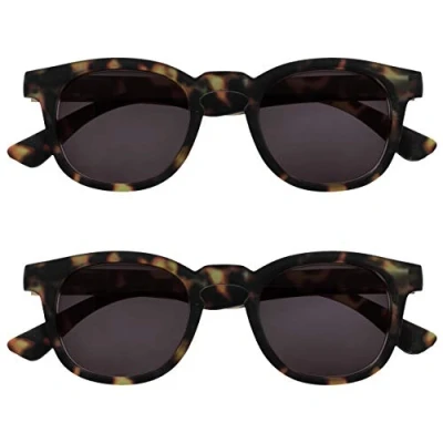Afbeelding van Opulize Bay 2 Stuks Dik Ronde Mannen Vrouwen Matbruine Schildpad Zon Lezers Leesbril UV400 SS97 +2,00