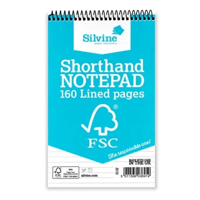 Afbeelding van Silvine 8x5 Everyday FSC Shorthand Notebook gelijnd 8mm Feint, 160 pagina&#039;s gecertificeerd papier. Ref FSC160