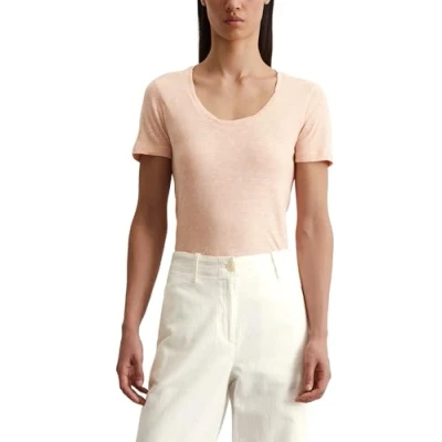 Afbeelding van Marc O&#039;Polo DEEP Round NECK Twisted Tshirt basic, Dames, Maat: XXS, Chalky peach