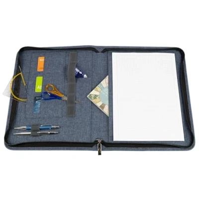 Afbeelding van WEDO® Schrijfmap A4 denim met ritssluiting, kleur blauw, 3 kaartsleuven, sleuven elastische band voor pennen, groot vak bladen achter het schrijfoppervlak, klein liniaalvak