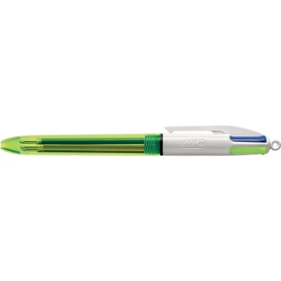 Afbeelding van 12x Bic 4 Colours Fluo, balpen, 0,32 mm, 3 klassieke inktkleuren en ee