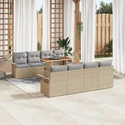 Afbeelding van vidaXL 9 delig Tuin Sofa Set met Kussens Beige Poly Rattan Acacia
