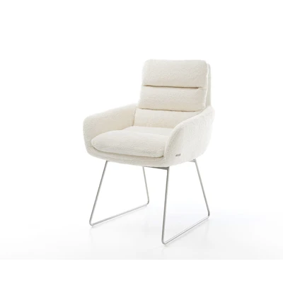 Afbeelding van Armleunstoel Abelia Flex met armleuning slipframe roestvrij staal bouclé wit
