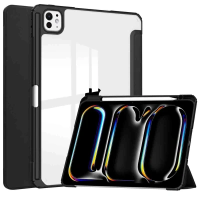 Afbeelding van iPad Pro 13 (2024) M4 Hoes: iMoshion Trifold Hardcase Bookcase Shockproof/Valbescherming Hardcase,Bookcase Zwart Kunststof Tablet Hoezen