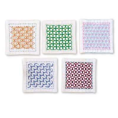 Afbeelding van Olympus Thread Kugurizashi Sashiko borduurpakket onderzetters wit 5 stuks stof bedrukt