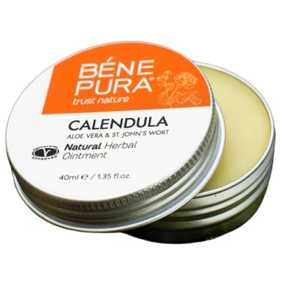 Afbeelding van BenePura Calendula Zalf voor Brandwonden, Snijwonden en Wonden Regenereert Kalmeert de Huid Vermindert Pijn Zwelling 100% Natuurlijke Creme met Aloë Vera Sint Janskruid 40 ml