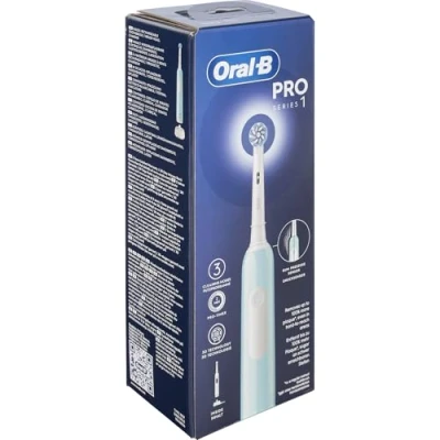 Afbeelding van Oral B Pro Series 1 elektrische tandenborstel, oplaadbaar, druksensor, batterij met lange levensduur, borstelkop, blauw, cadeau idee