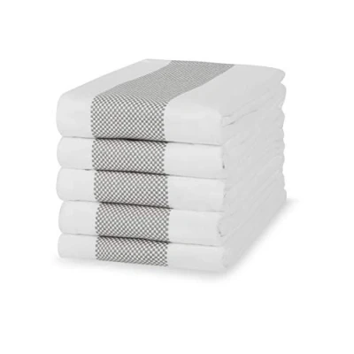 Afbeelding van Sticky Toffee 100% Katoenen Theedoeken, Set van 5 Keukenhanddoeken 50 x 70 cm Cappuccino Grijs Dubbele Streep Absorberende Restaurant Bar Glazen Keukendoeken