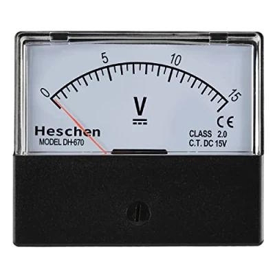 Afbeelding van Heschen Rechthoekige voltmeter analoog paneel Volt spanningsmeter DH 670 type DC 0 15V klasse 2.0 CE vermeld