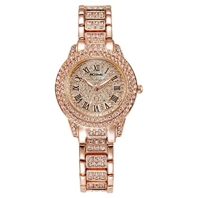Afbeelding van JewelryWe Vrouwen Horloges Strass Iced Out Analoge Quartz Horloge Rvs Volledig Juwelen Business Casual Horloge, Goud, armband