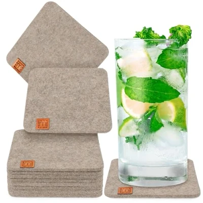 Afbeelding van Miqio® Design vilten onderzetters rond of vierkant voor glazen, duurzame Oekotex glazen van vilt, 10 drankjes, kaarsen, kopjes, bar, glas, tafeldecoratie