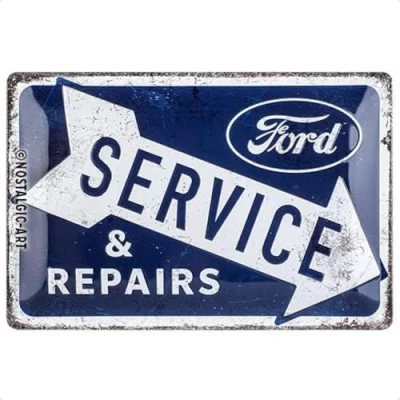 Afbeelding van Nostalgic Art Metalen Retro Bord, Ford Service &amp; Repairs Geschenkidee voor fans van autoaccessoires, metaal, Vintage ontwerp, 20 x 30 cm