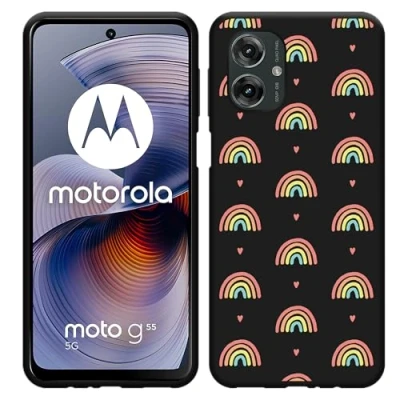 Afbeelding van Cazy Hoesje geschikt voor Motorola Moto G55 Siliconen Zwart Regenboog Patroon