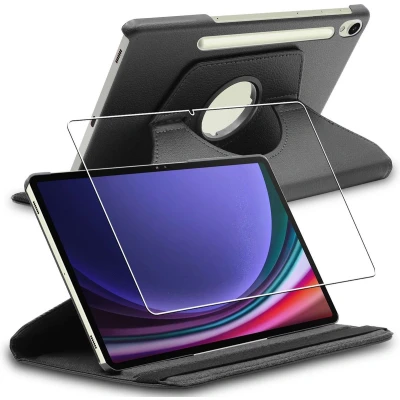 Afbeelding van ebestStar Hoes voor Samsung Galaxy Tab S9, 5G, Roterende Etui, Case, 360 Draaibaar hoesje, Zwart + Gehard Glas