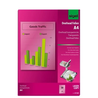 Afbeelding van Laserfolie Sigel transparant A4 voor kleurenprinters 50 vel
