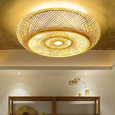 Afbeelding van Bamboe Plafondlamp Natuurlijke Rotan Hanglamp Creatieve Handgemaakte Lampenkap Kroonluchter E27 Plafondverlichting Restaurant Slaapkamer Woonkamer Cafe Bar Studie Kantoor Theehuis,50cm