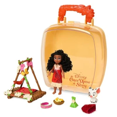 Afbeelding van Disney Store Officiële Disney&#039;s Once Upon a Story Vaiana Mini Poppen Speelset, 8 St., Speelfiguur Set met Accessoires, Inclusief Hart van Te Fiti Ketting Geschikt voor Kinderen vanaf 3 Jaar