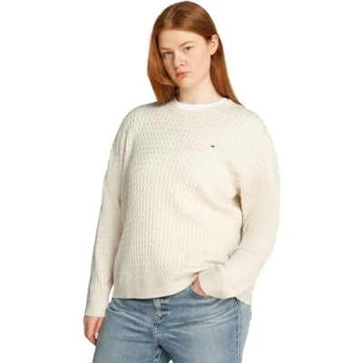 Afbeelding van Tommy Hilfiger Curve Cable Sweater Trui, Dames, Maat: 54, Heather ivory petal