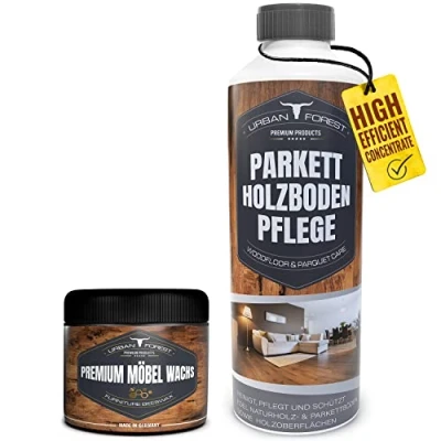 Afbeelding van Urban Forest Premium houtwas, kleurloos + houten vloerreiniger voor parket en hout, vloerverzorging, professionele houtverzorging van Forest, made in Germany