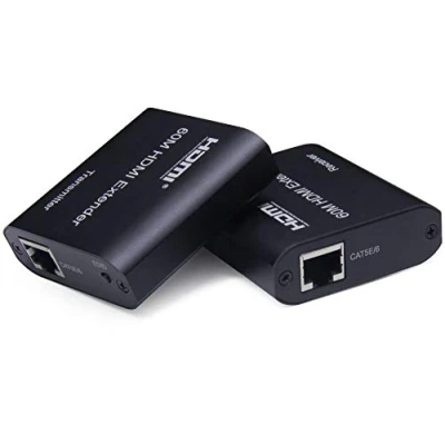 Afbeelding van PremiumCord HDMI extender tot 60 m via patchkabel Cat. 5e/6/6a/7, compatibel met Full HD 1080p 60Hz, EDID instelling, metalen behuizing
