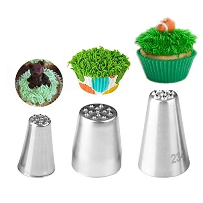 Afbeelding van Taartdecoratietips, 3 stuks set grassproeiers, roestvrij staal, spuitmonden voor taartdecoratie, gebak, fondantgereedschap (gras)