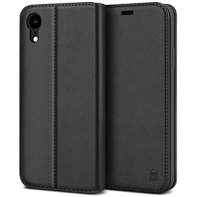 Afbeelding van BEZ iPhone XR Hoesje Bookcase, Book Case PU Leer Wallet Met Pasjeshouder voor XR, Telefoonhoes Leren Portemonnee Flip Cover, Standaard, Magnetische Sluiting, Zwart