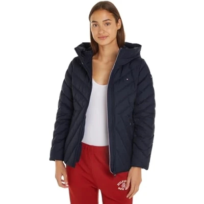Afbeelding van Tommy Hilfiger Dames CHEVRON MW PADDED JAS Puffer Jacket, Desert Sky, XS, woestijn hemel, XS