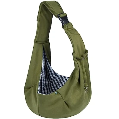 Afbeelding van Sarsumir Hondendraagtas voor honden, handvrije huisdierendrager kleine middelgrote kattenhond, puppydrager met verstelbare schouderriem, puppydraagdoek reizen, wandelen en winkelen, Groen,