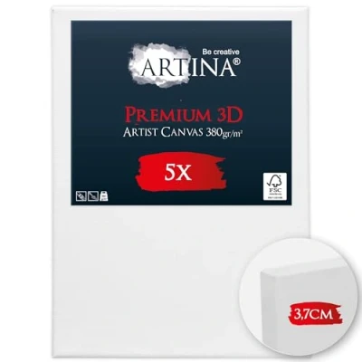 Afbeelding van Artina Set van 5 Schildersdoeken 50x70 cm 3D Premium Voorgerekte Doeken Wit met FSC® Houten Spieraam Stabiele Voorbehandelde Canvas Schildersdoek 380g/m141