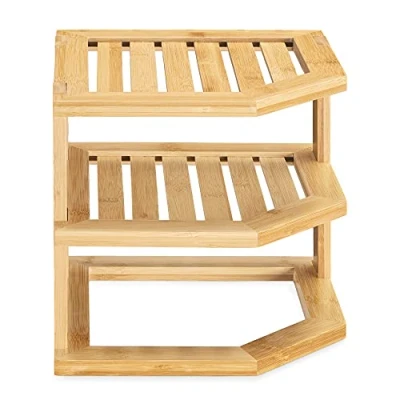Afbeelding van Navaris 3 laagse etagère van bamboe Orden de keuken of badkamer 24 cm hoog Rek voor borden, kruiden, kookboeken, zeep, servies planten