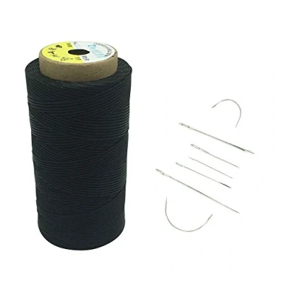 Afbeelding van Yulakes 260 meter 1 mm leer gewaxte waxdraad koord lederen garen naaien handwerk met 7 stuks naainaalden (zwart)