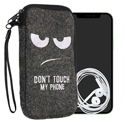 Afbeelding van kwmobile insteekhoesje voor smartphones L 6,5&quot; Beschermhoes van vilt in wit / donkergrijs Binnenmaat 16,5 x 8,9 cm