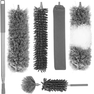 Afbeelding van 7 stuks plumeau van microvezel, wasbaar, uittrekbaar, 27 256 cm, telescoopstang voor het reinigen, telescopische spinnenweb, televisie, plafondventilatoren, rolluiken, daken