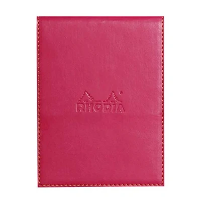 Afbeelding van RHODIA 128212C Klembord Case + Stapled Notepad nr. 12 Framboos 8,5x12 cm Gevoerd 80 Afneembare Vellen 80G Wit Clairefontaine Papier Pennenhouder Kunstleer Rhodiarama Collection