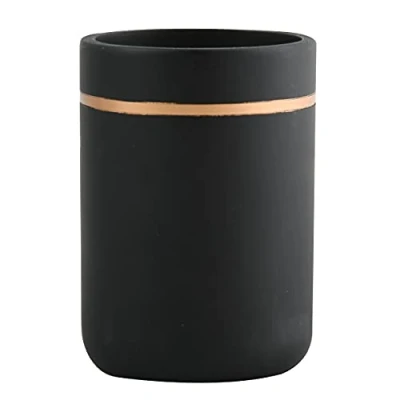 Afbeelding van Spirella Tandenborstelbeker Tandenborstelhouder Keramisch Bly 7 x 11,5 cm Zwart Goud Mat