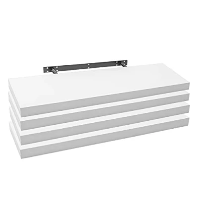 Afbeelding van WOLTU 4x wandplank, zwevende plank, boekenplank, planken voor decoratie, wandplanken van MDF hout, set 4 hangplanken, wit, 90 x 23 3,8 cm RG9370ws