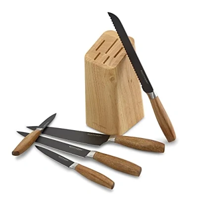 Afbeelding van Echtwerk Keukenmessenset van hoogwaardig staal, 6 delige messenset met houten blok pakkahout, keukenmessenset, speciaal extreem scherp, Black Edition