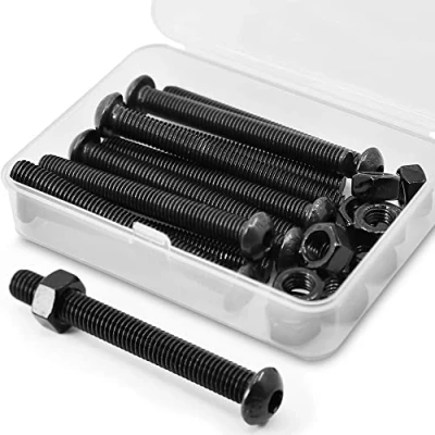 Afbeelding van (10 sets) M8 x 70 mm koepelschroef met binnenzeskant en moeren, volledige schroefdraad van koolstofstaal 10,9 (zwart)