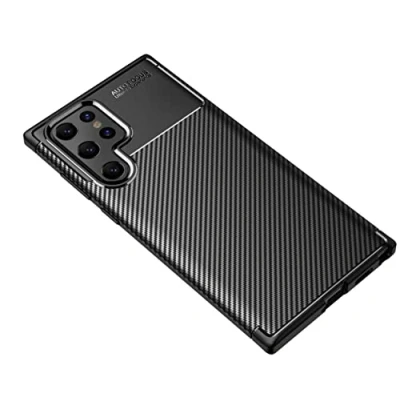Afbeelding van Samsung Galaxy S22 Ultra Case, Cruzerlite Carbon Fiber Texture Design Cover Anti Kras Schokabsorptie Case voor (2022) (Carbon Black)