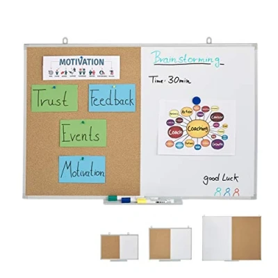 Afbeelding van Relaxdays combibord prikbord en whiteboard duobord combinatiebord magneetbord 60 x 90cm