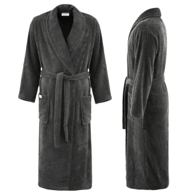 Afbeelding van PandaHome Badjas voor dames en heren van 100% katoen, ochtendjas, badstof, behaaglijk, warm sneldrogend, zacht, absorberend, badjassen 400 g/m², antraciet, XL