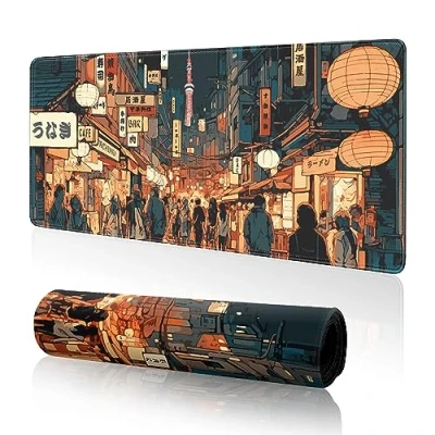 Afbeelding van Japanse gaming muismat grote bureaumat, anime bureauonderlegger Kawaii toetsenbordkussen, 31,5 x 11,8 cm verlengde XL voor bureau met antislip basis en