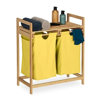 Afbeelding van Relaxdays dubbele wasmand waszak 37 liter badkamer sorteer wassorteerder