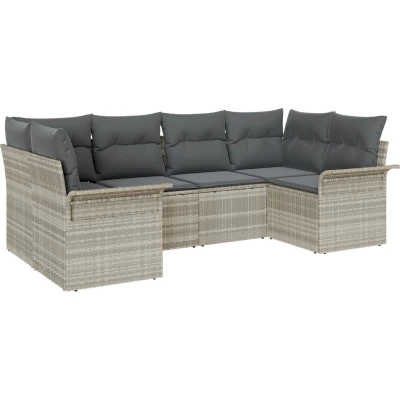 Afbeelding van vidaXL 6 Delige Tuin Sofa Set met Kussens Lichtgrijze Poly Rattan
