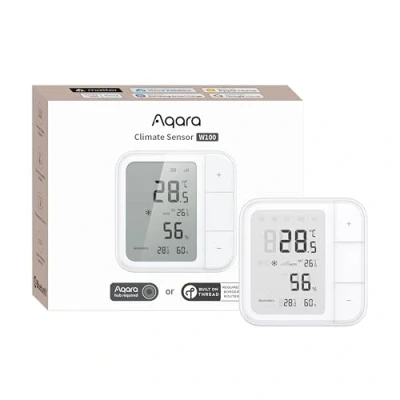 Afbeelding van Aqara Thread/Zigbee Kamer Thermostaat W100, Temp/Vocht bewaking, Draadloos, Remote HVAC Controle, 3x aanpasbare knop, Matter, Homekit, Werk met Apple Home, Alexa, Google